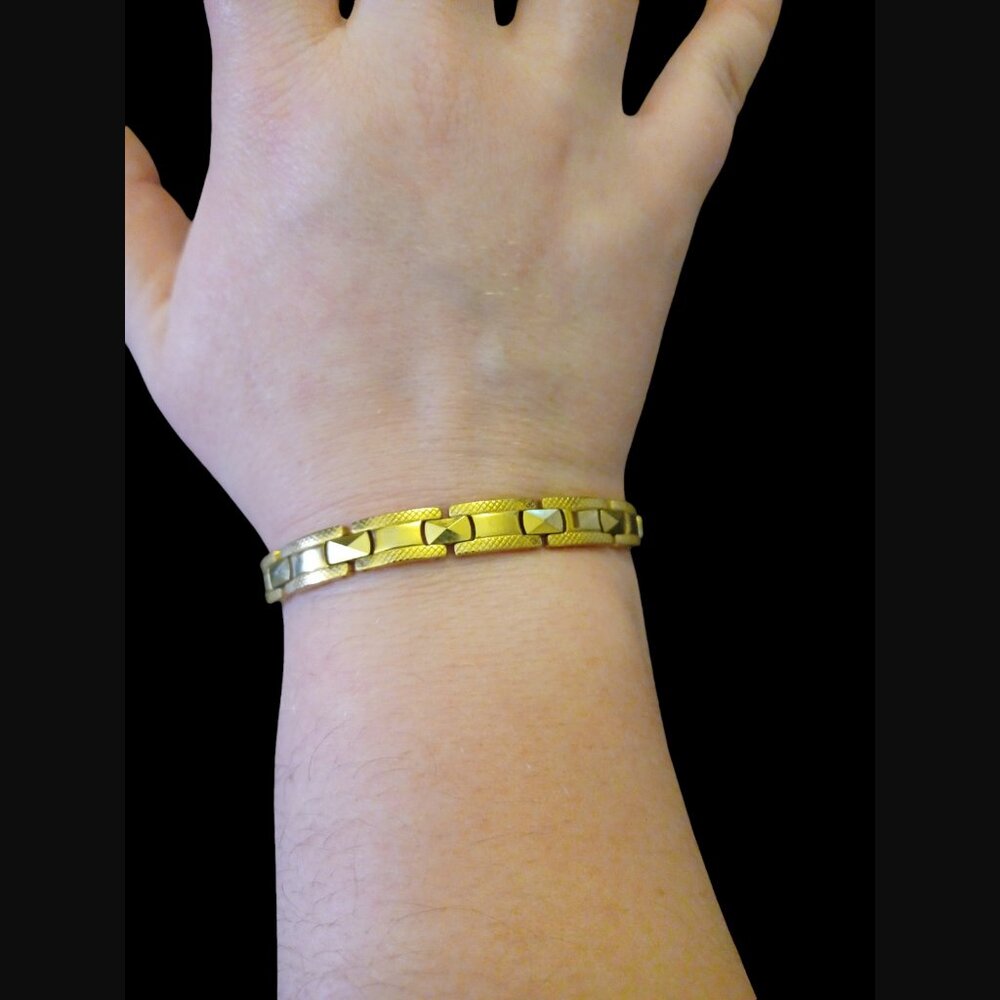 Tungsten Solid Gold Tone Textured Chain Link Bracelet 7.25" 7mm Wide
